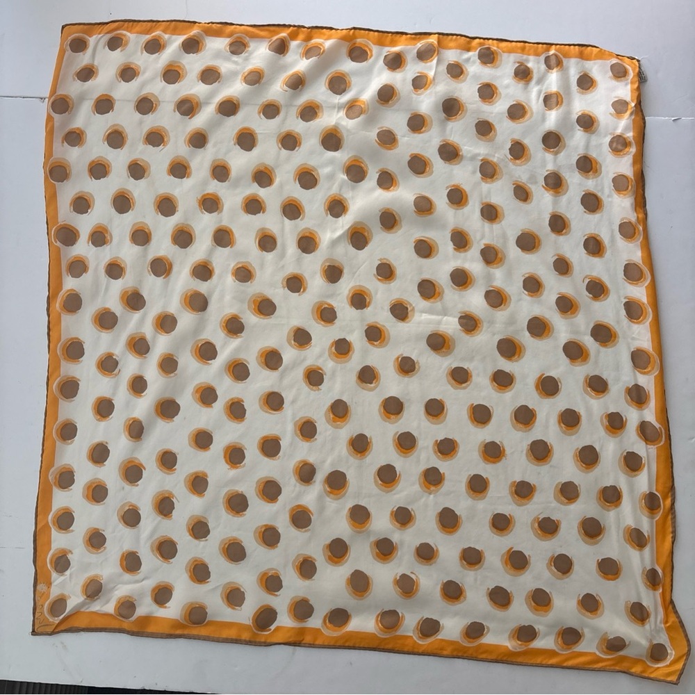 Vintage 60s Vera Neumann Silk Blend Scarf 25" - Mod Polka Dot Orange Brown
